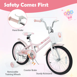 18 Inch Adjustable Seat Kids Bike with Front Basket Handlebar and Training Wheels-Pink view 8