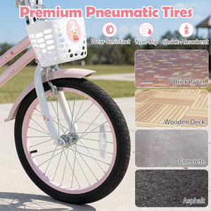18 Inch Adjustable Seat Kids Bike with Front Basket Handlebar and Training Wheels-Pink view 9