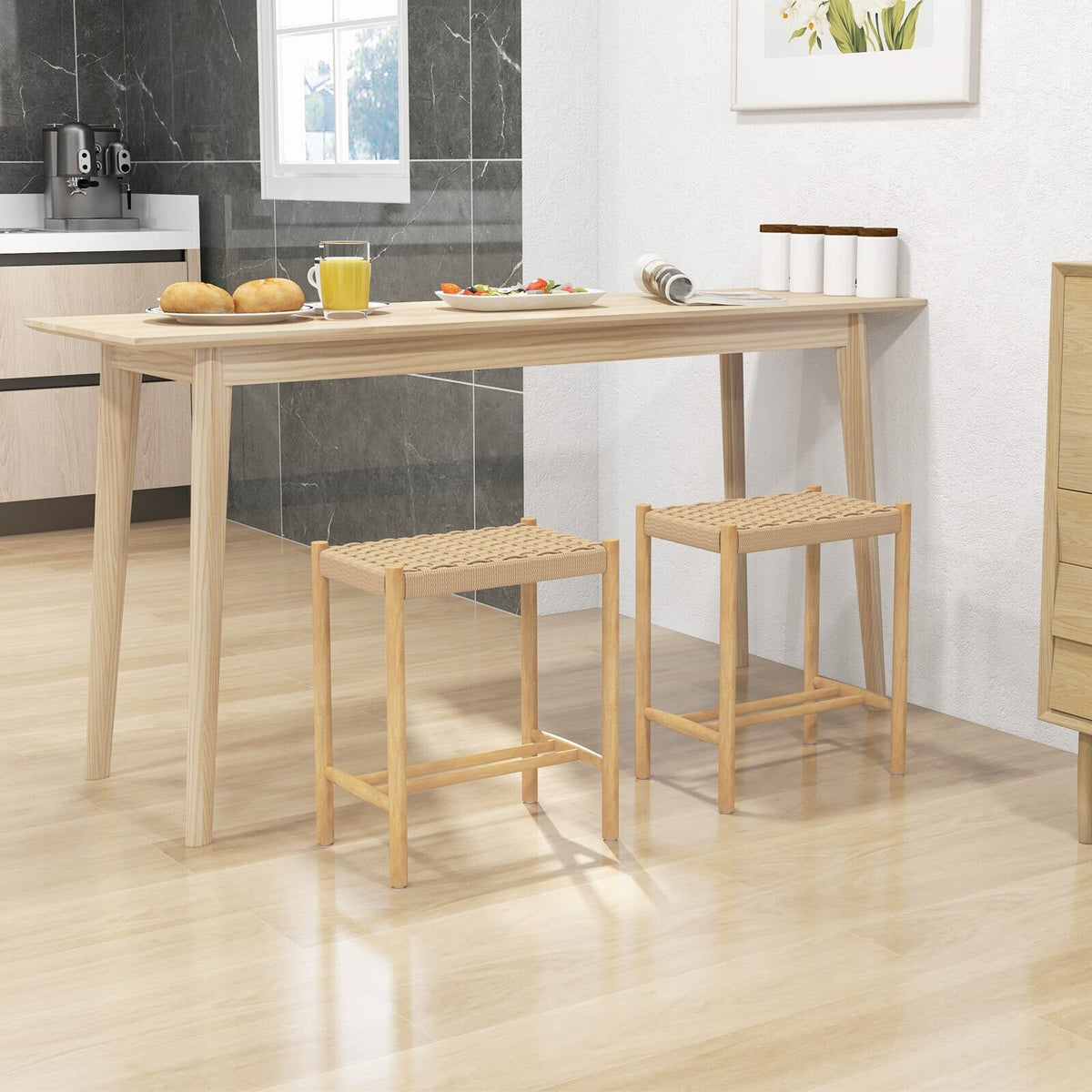 18 Inch Dining Stool Set of 2-Natural view 3
