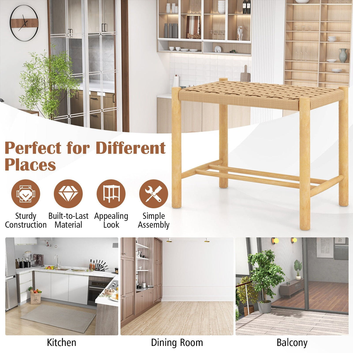 18 Inch Dining Stool Set of 2-Natural view 7