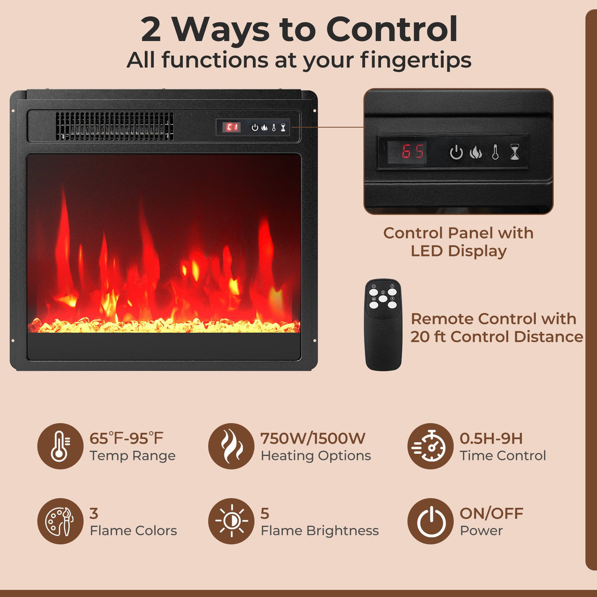 18 Inch Electric Fireplace Insert Fireplace Heater with Overheat Protection view 8
