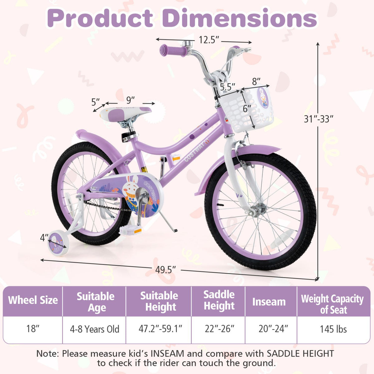 18 Inch Girl Bike with Basket with Detachable Training Wheels for 4-8 Years Old-18 inches view 4