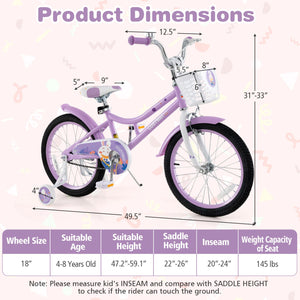 18 Inch Girl Bike with Basket with Detachable Training Wheels for 4-8 Years Old-18 inches view 4