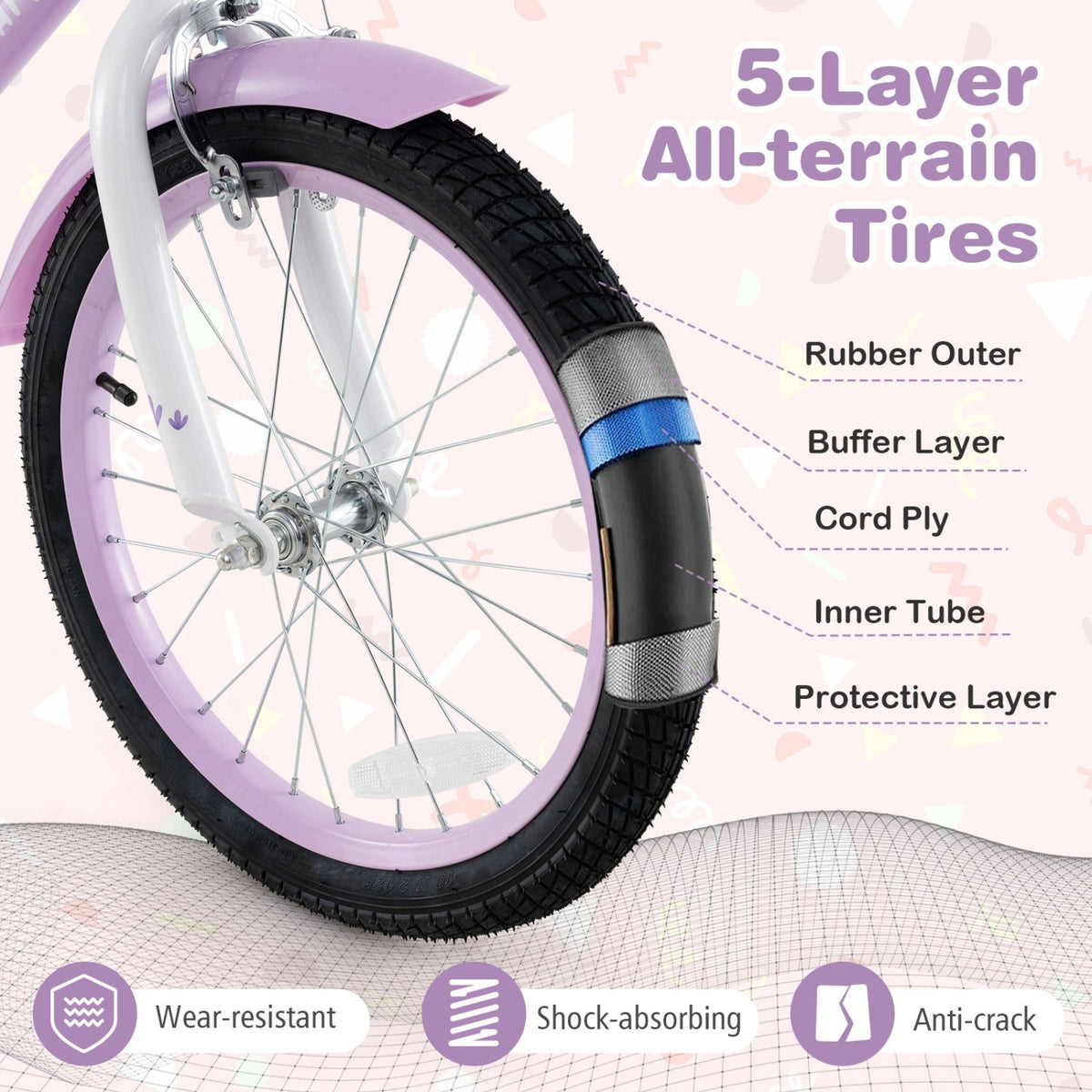 18 Inch Girl Bike with Basket with Detachable Training Wheels for 4-8 Years Old-18 inches view 6