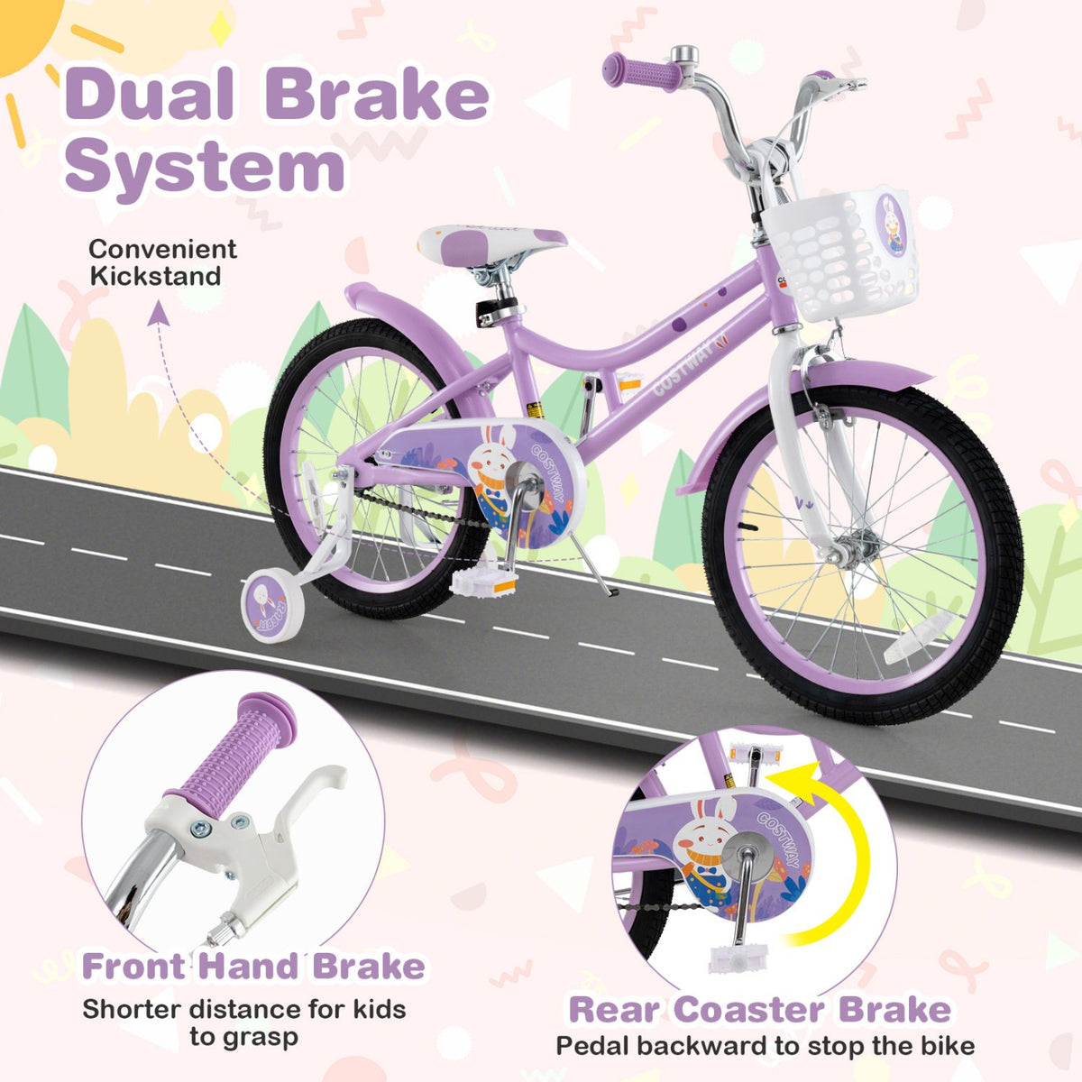 18 Inch Girl Bike with Basket with Detachable Training Wheels for 4-8 Years Old-18 inches view 7