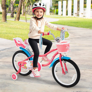 18 Inch Girls Bike for 3-5 Years Old Kids Bike with Doll Seat and Training Wheels view 2