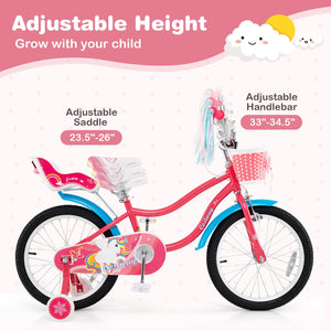 18 Inch Girls Bike for 3-5 Years Old Kids Bike with Doll Seat and Training Wheels view 6