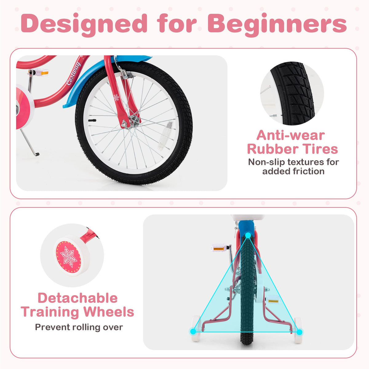 18 Inch Girls Bike for 3-5 Years Old Kids Bike with Doll Seat and Training Wheels view 8