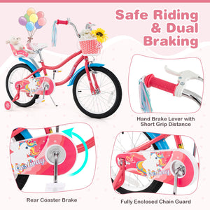 18 Inch Girls Bike for 3-5 Years Old Kids Bike with Doll Seat and Training Wheels view 9