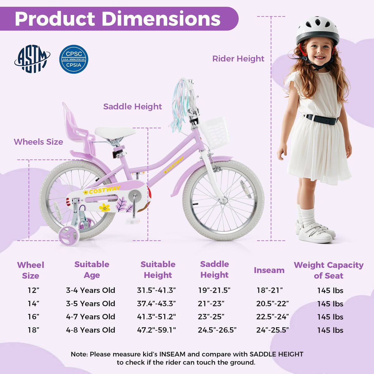 18 Inch Girls Bike Kids Bicycle with Doll Seat and Streamers for Children 4-8 Years Old view 4