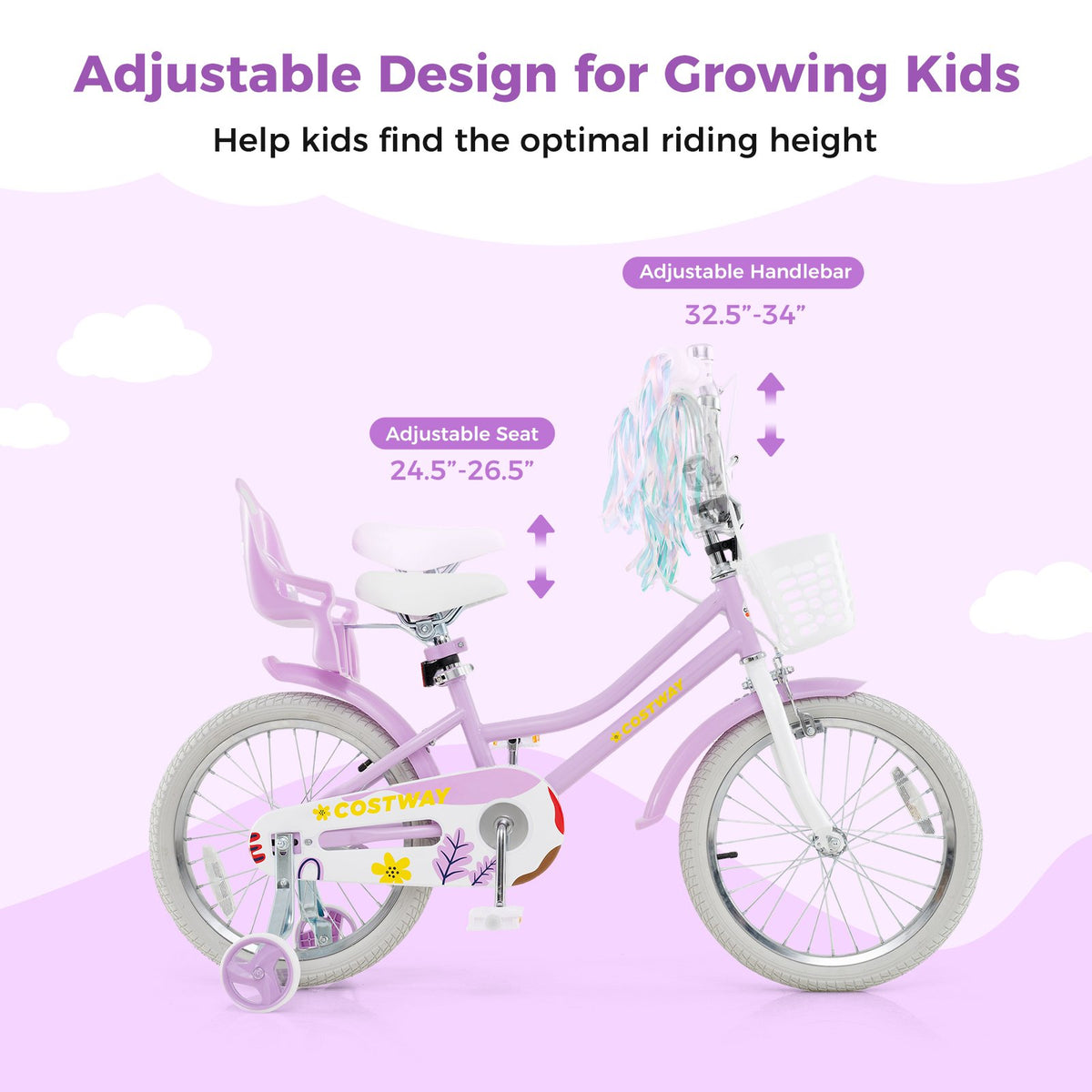 18 Inch Girls Bike Kids Bicycle with Doll Seat and Streamers for Children 4-8 Years Old view 5