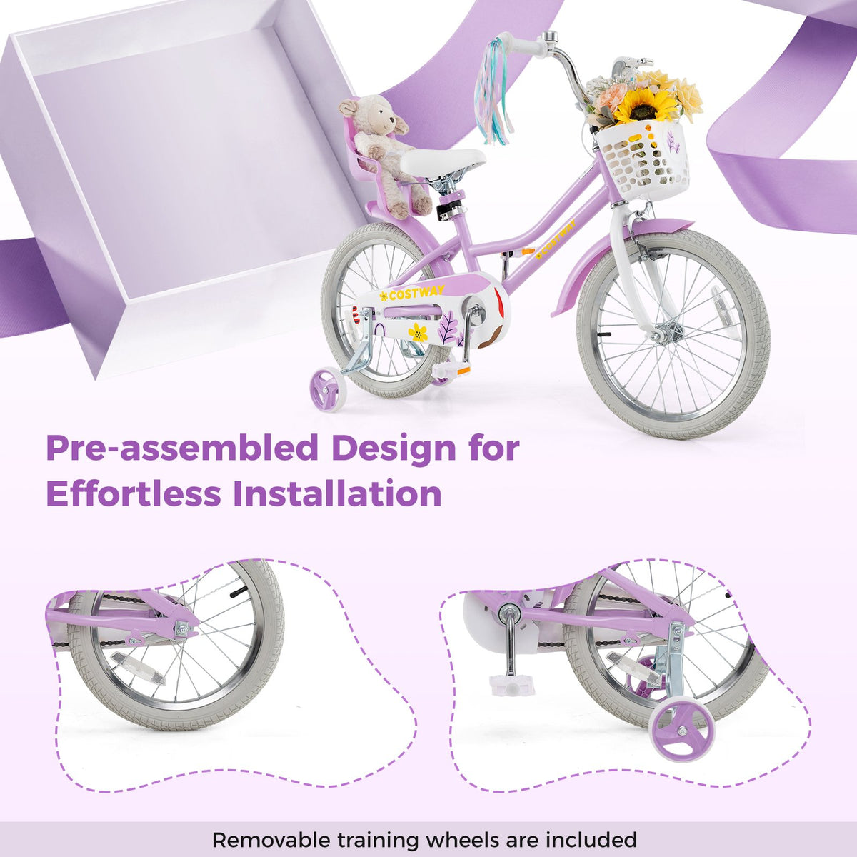 18 Inch Girls Bike Kids Bicycle with Doll Seat and Streamers for Children 4-8 Years Old view 7