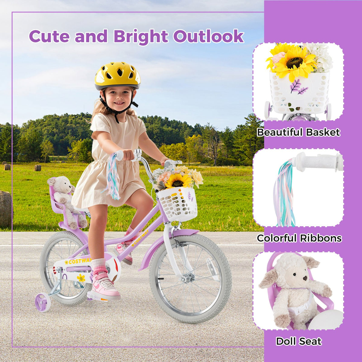 18 Inch Girls Bike Kids Bicycle with Doll Seat and Streamers for Children 4-8 Years Old view 8