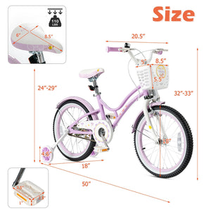 18 Inch Kids Adjustable Bike with Training Wheels-Purple view 4