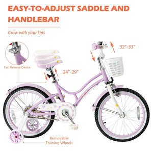 18 Inch Kids Adjustable Bike with Training Wheels-Purple view 7