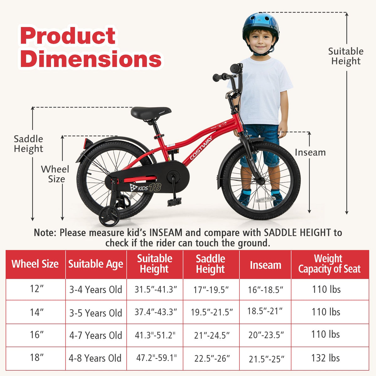 18 Inch Kids Bike Adjustable Bicycle with Reflectors and Bell for 4-8 Years Old view 4