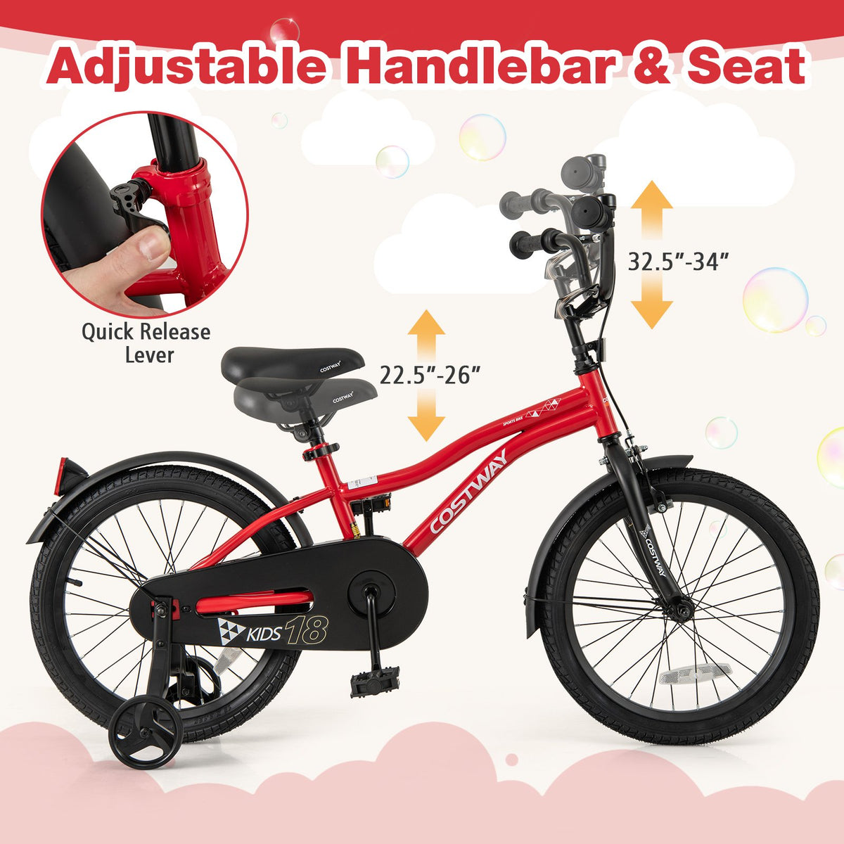18 Inch Kids Bike Adjustable Bicycle with Reflectors and Bell for 4-8 Years Old view 6