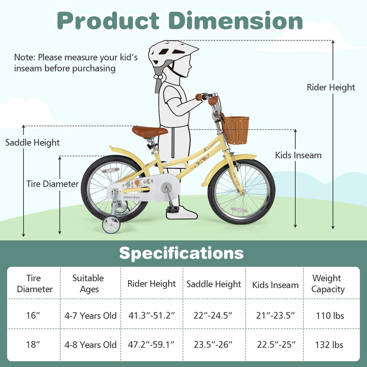 18 Inch Kids Bike Adjustable Bicycle with Reflectors and Bell for Children 4-8 Years Old-18 inches view 4