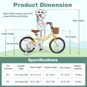 18 Inch Kids Bike Adjustable Bicycle with Reflectors and Bell for Children 4-8 Years Old-18 inches view 4