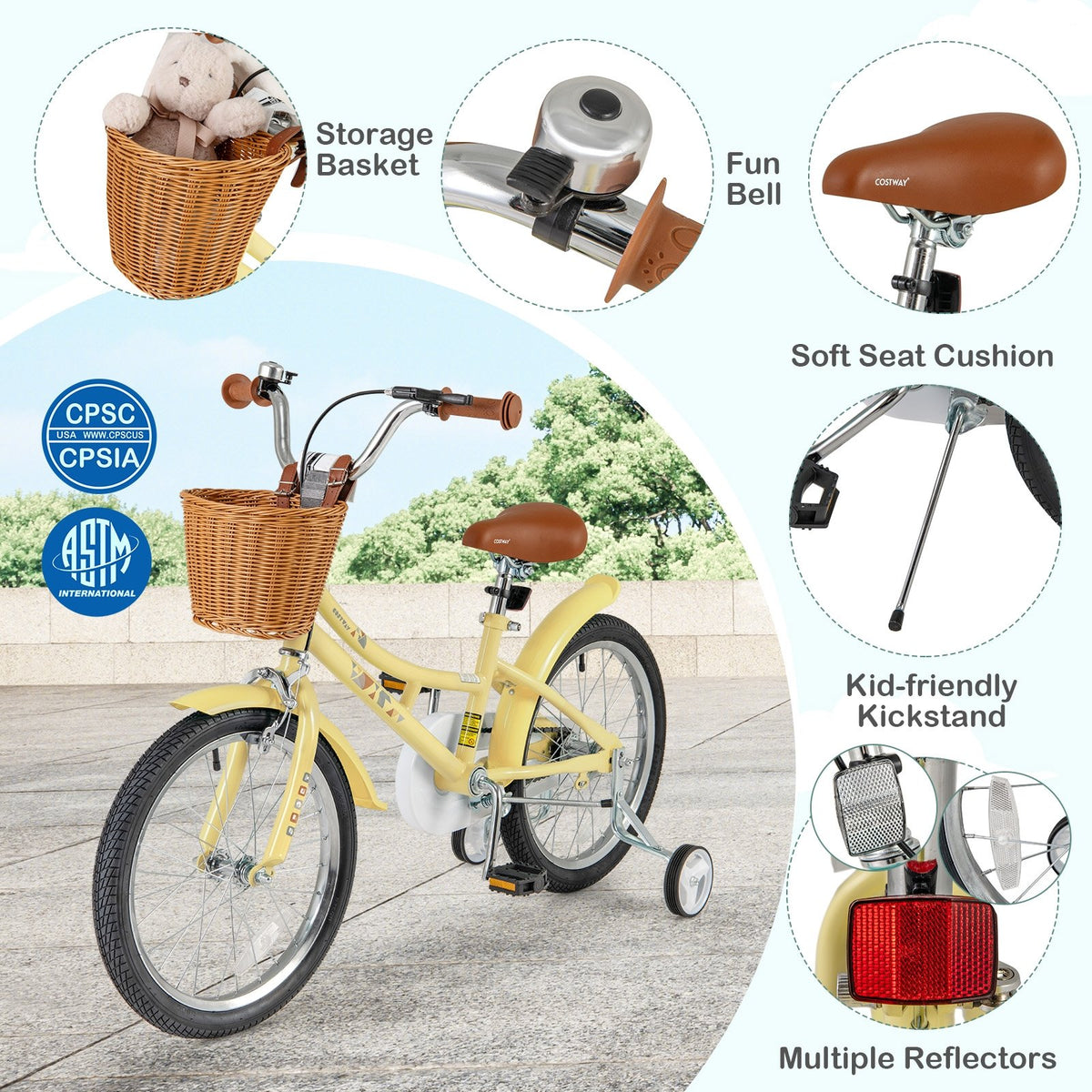 18 Inch Kids Bike Adjustable Bicycle with Reflectors and Bell for Children 4-8 Years Old-18 inches view 9