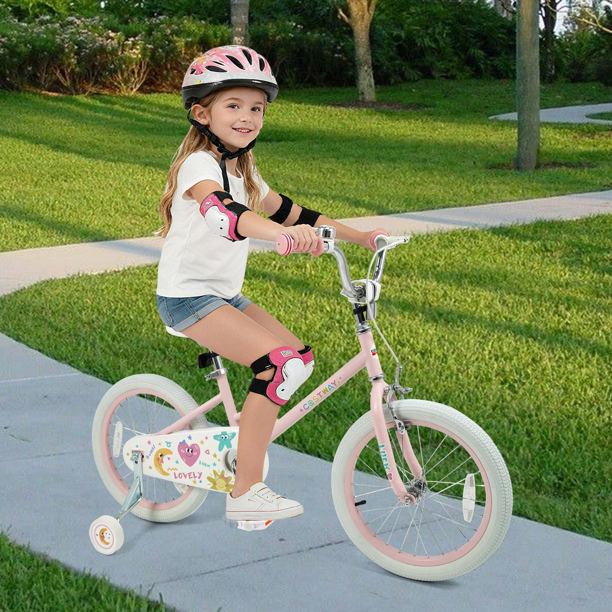 18 Inch Kids Bike Adjustable for 3-8 Years Old Children Pink - Stars & Moon view 2