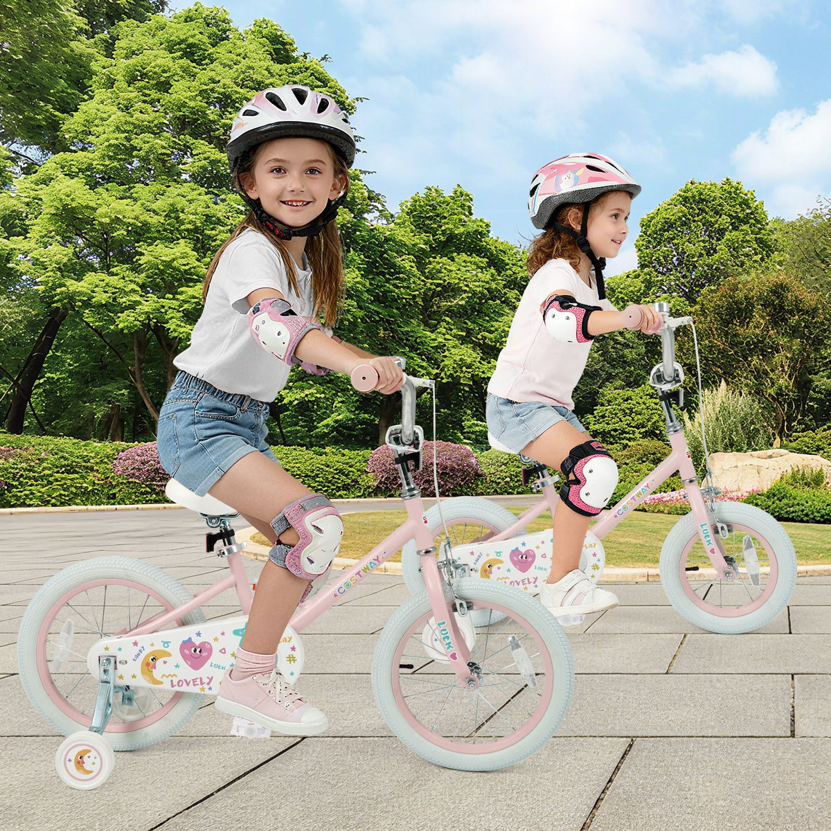 18 Inch Kids Bike Adjustable for 3-8 Years Old Children Pink - Stars & Moon view 3