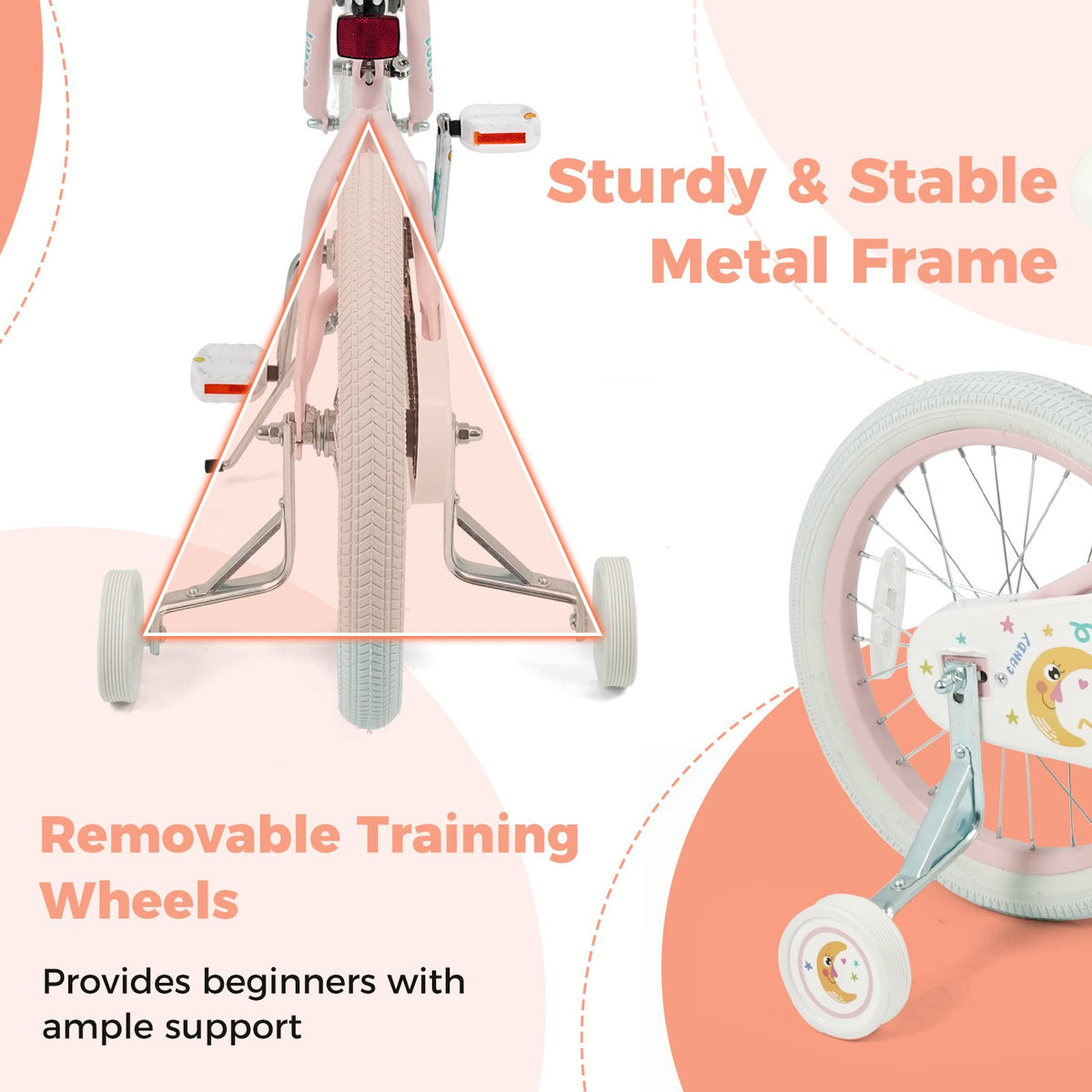 18 Inch Kids Bike Adjustable for 3-8 Years Old Children Pink - Stars & Moon view 8