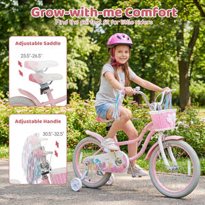 18-Inch Kids Bike Adjustable with Basket and Streamers Pink - Princess of the Sea Theme view 6