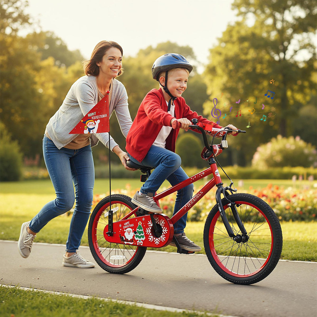 18 Inch Kids Bike Adjustable with Christmas Music & Flag for Aged 4-8 Years Old view 2