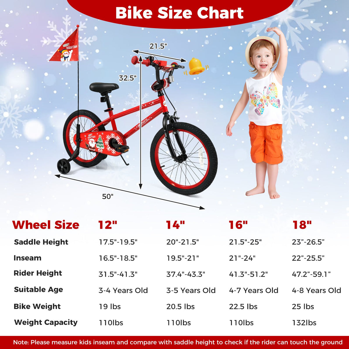 18 Inch Kids Bike Adjustable with Christmas Music & Flag for Aged 4-8 Years Old view 3