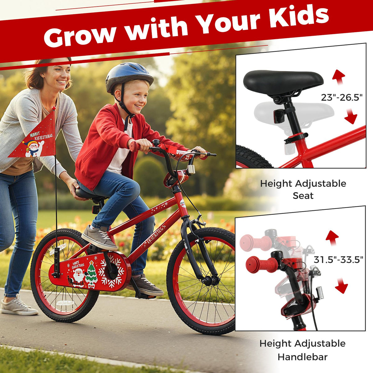 18 Inch Kids Bike Adjustable with Christmas Music & Flag for Aged 4-8 Years Old view 4