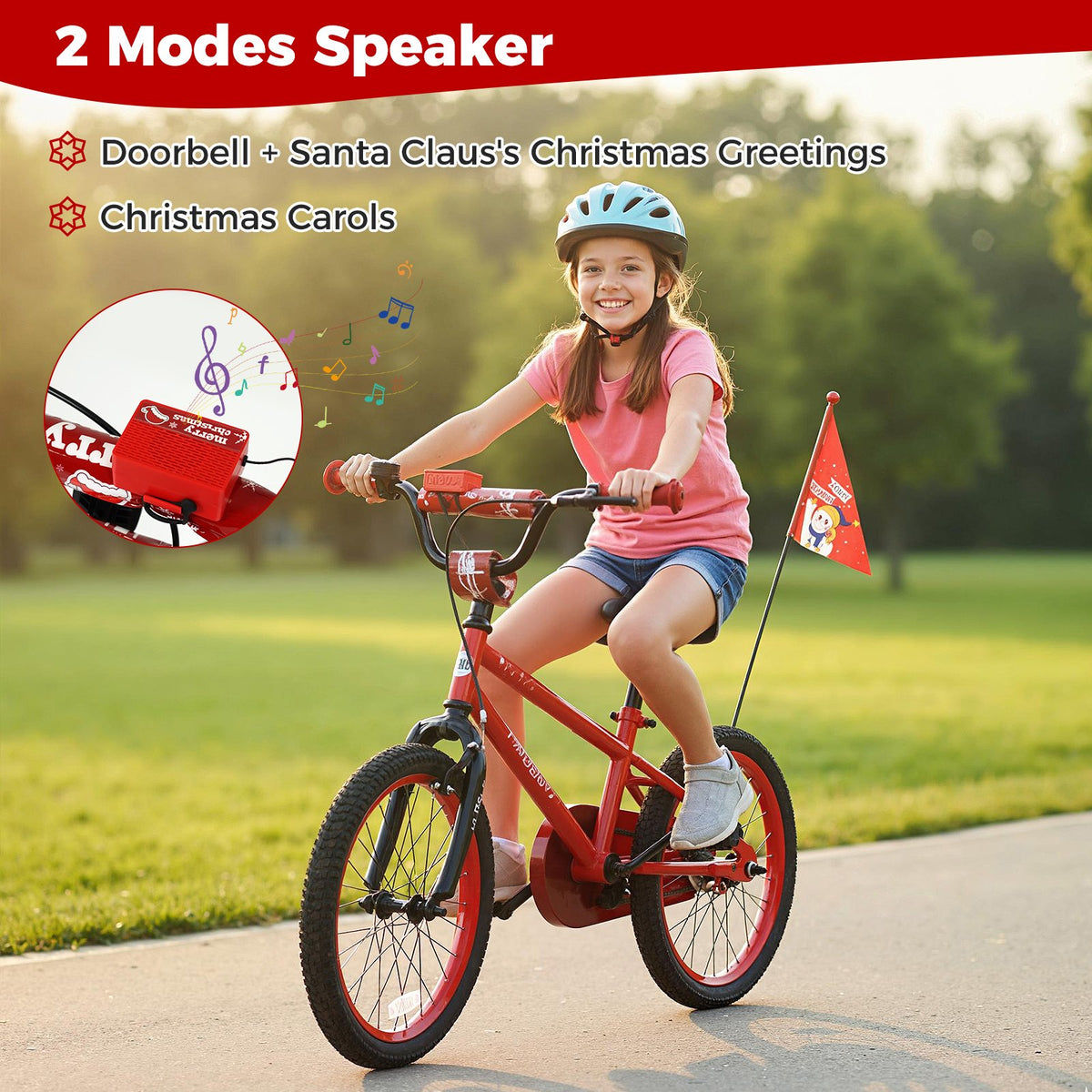 18 Inch Kids Bike Adjustable with Christmas Music & Flag for Aged 4-8 Years Old view 7