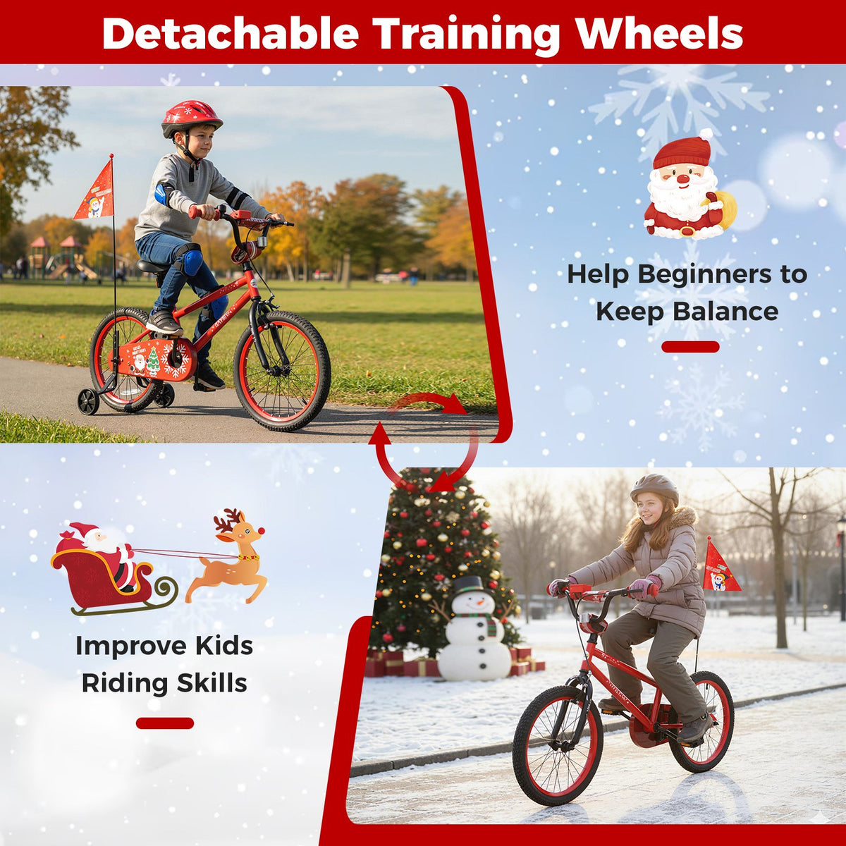 18 Inch Kids Bike Adjustable with Christmas Music & Flag for Aged 4-8 Years Old view 8
