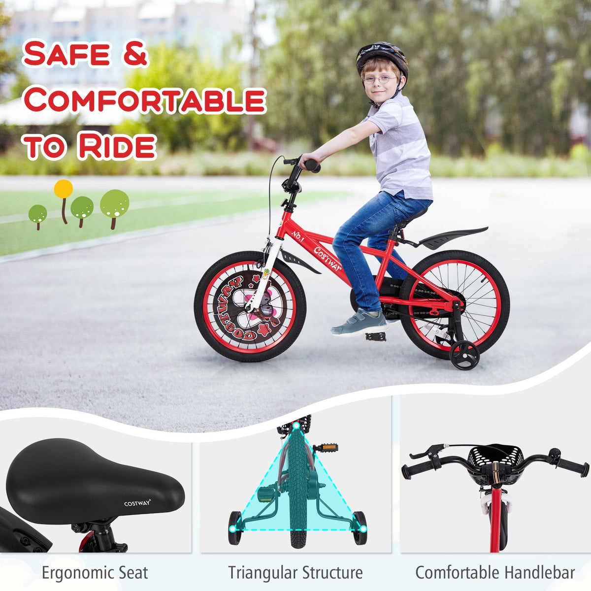 18 Inch Kids Bike Adjustable with Storage Basket and Double Brake for 4-8 Years Old-18 inches view 5