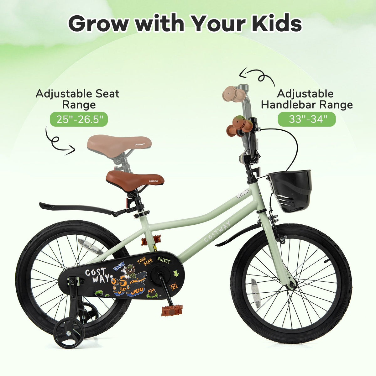 18-Inch Kids Bike Adjustable with Training Wheels for 4-8 Years Old view 5