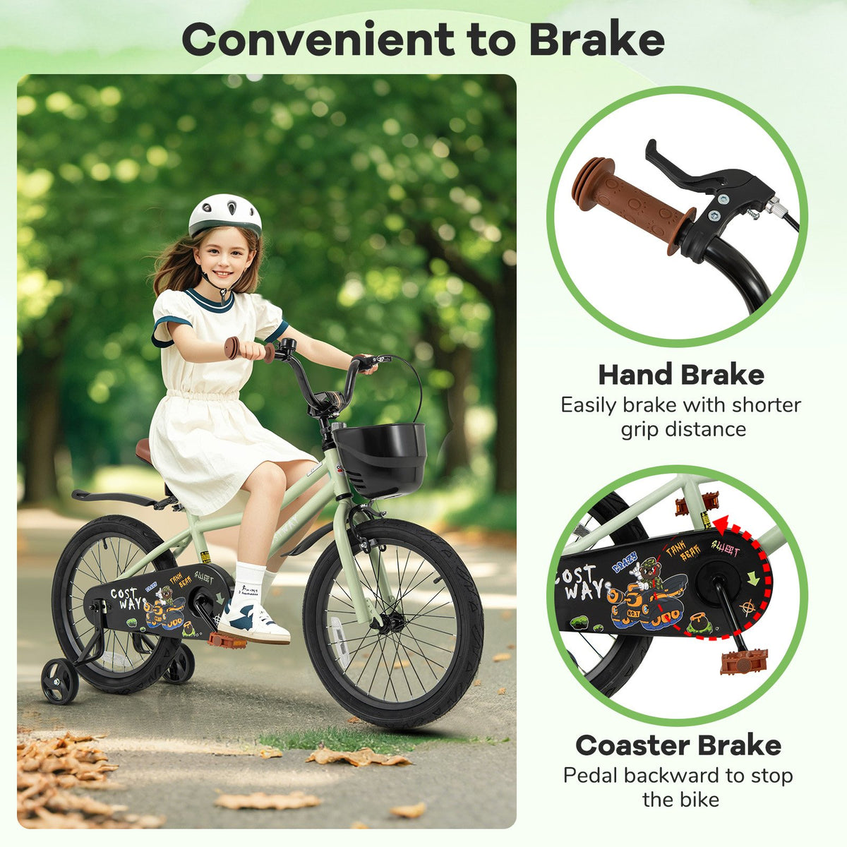 18-Inch Kids Bike Adjustable with Training Wheels for 4-8 Years Old view 8