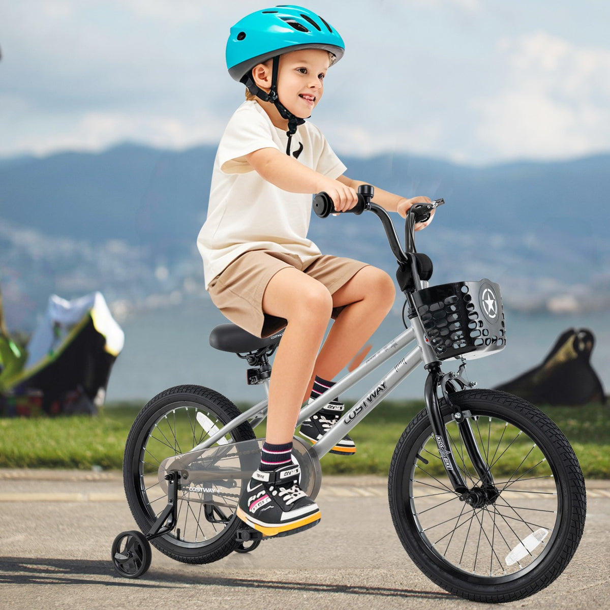 18 Inch Kids Bike Adjustable with Transparent Chain Cover for 4-8 Years Old view 2