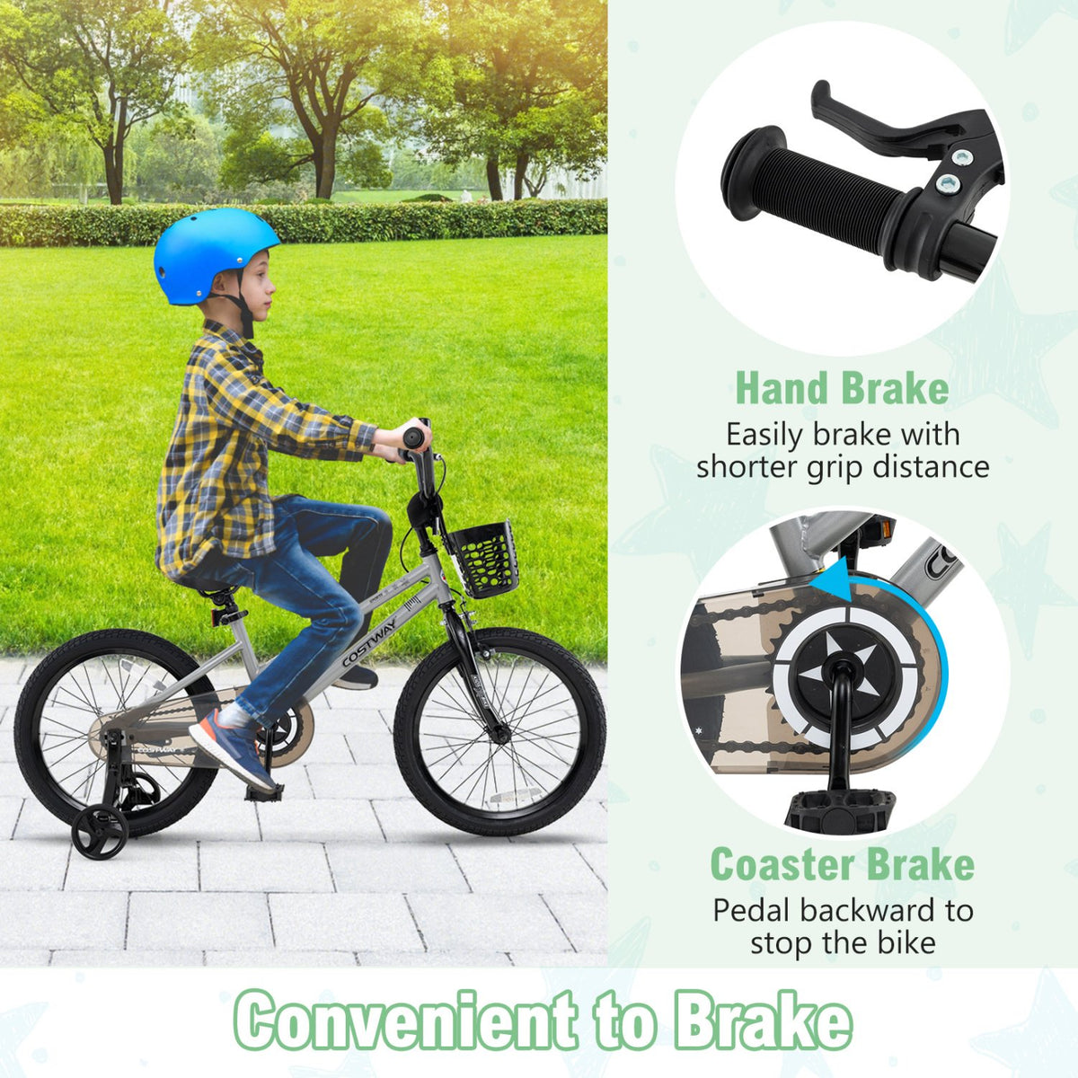 18 Inch Kids Bike Adjustable with Transparent Chain Cover for 4-8 Years Old view 6