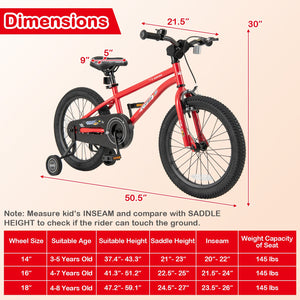 18-Inch Kids Bike Ages 3-8 with Handbrake and Coaster Brake and Bell Ring-18 inches view 3