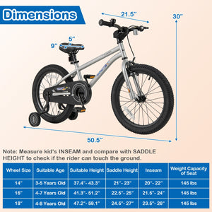 18-Inch Kids Bike Bicycle for Boys Girls 4-8 with High Carbon Steel Frame view 3