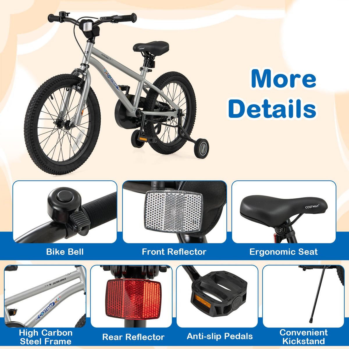 18-Inch Kids Bike Bicycle for Boys Girls 4-8 with High Carbon Steel Frame view 9