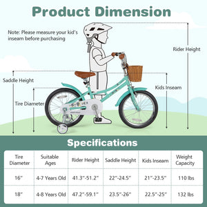 18 Inch Kids Bike Bicycle with Training Wheels and 2 Brake System Ages 4-8 Years Old-18 inches view 4
