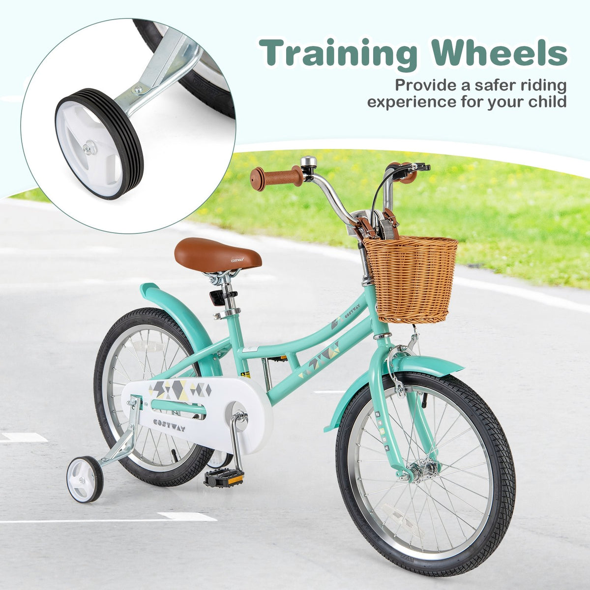 18 Inch Kids Bike Bicycle with Training Wheels and 2 Brake System Ages 4-8 Years Old-18 inches view 6