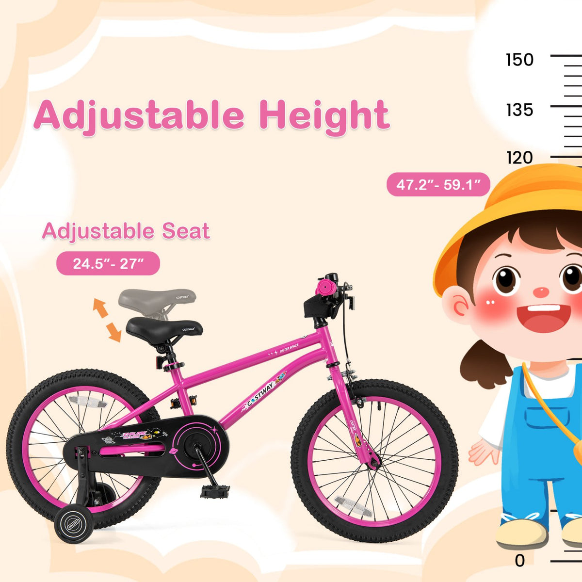 18 Inch Kids Bike for 4-8 Years Old Adjustable with Removable Training Wheels view 7