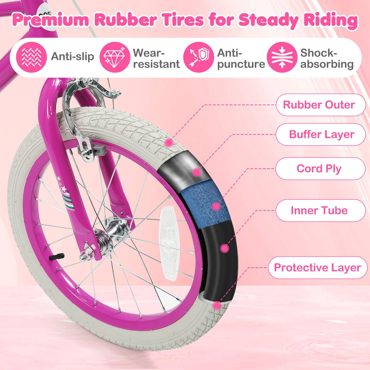 18 Inch Kids Bike for Aged 3-8 Years Old with Adjustable Handlebar Pink- Starlight Wave view 8
