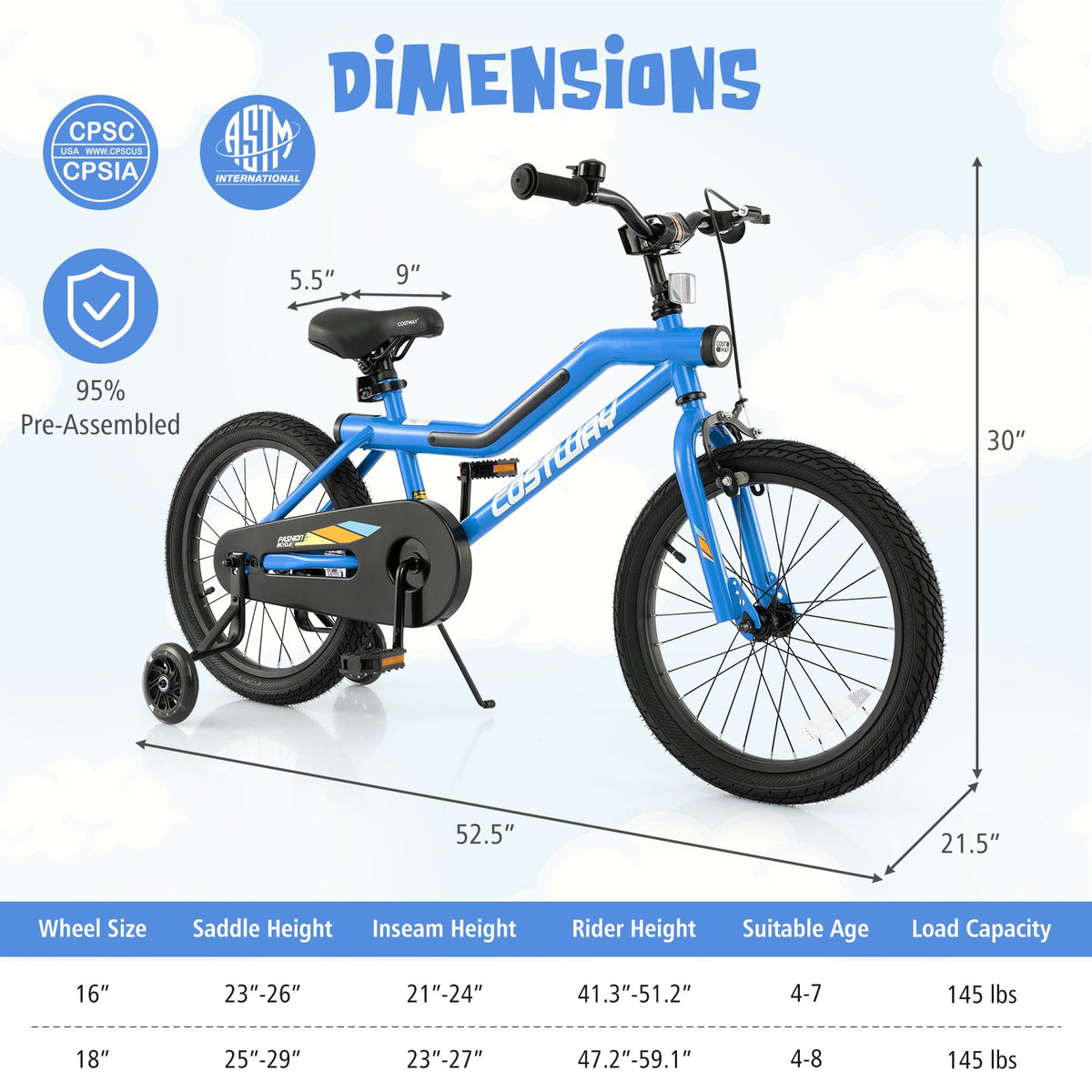 Patented 18 Inch Kids Bike LED Lighted Adjustable with Training Wheels for 4-8 Years Old Kids-18 inches view 4