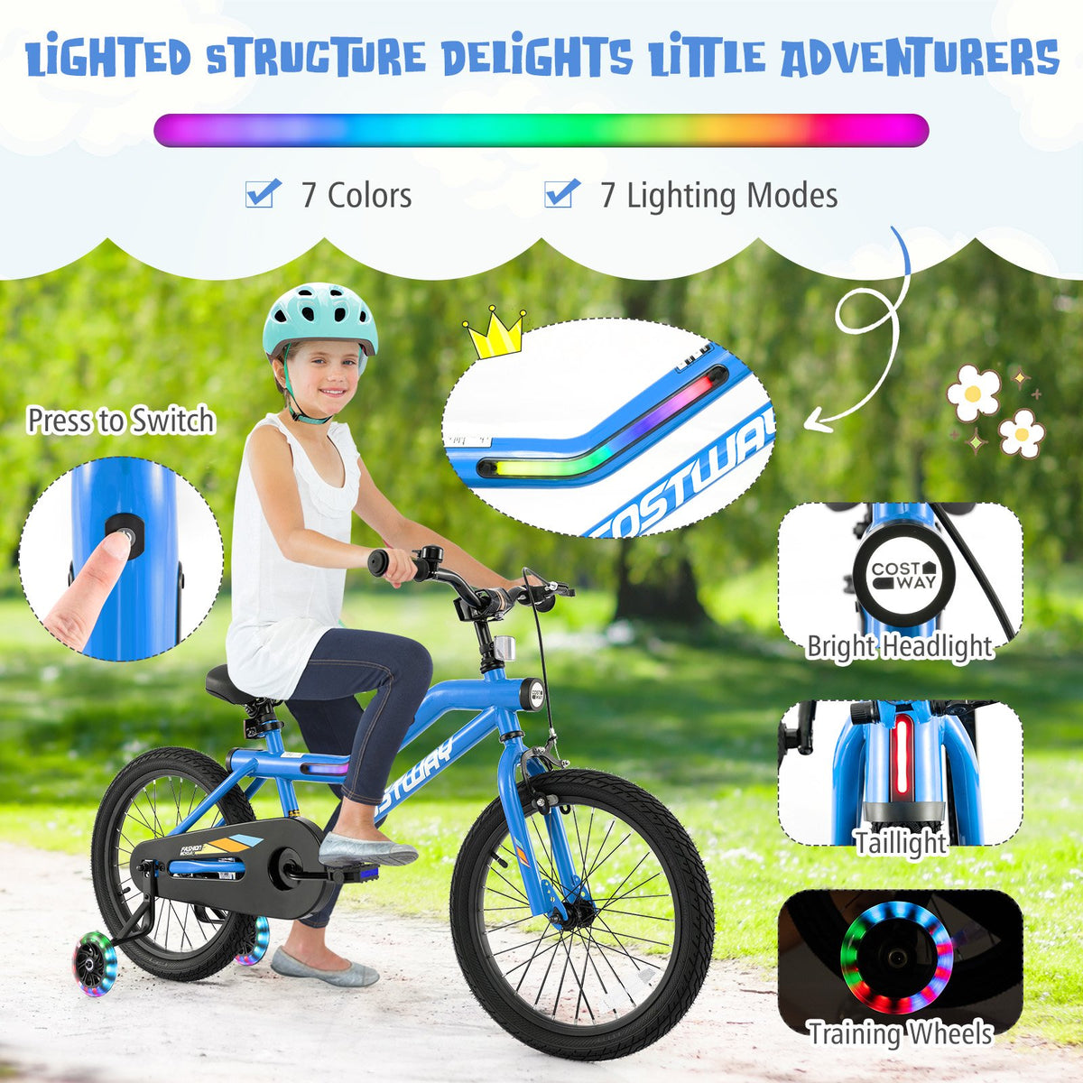 Patented 18 Inch Kids Bike LED Lighted Adjustable with Training Wheels for 4-8 Years Old Kids-18 inches view 9