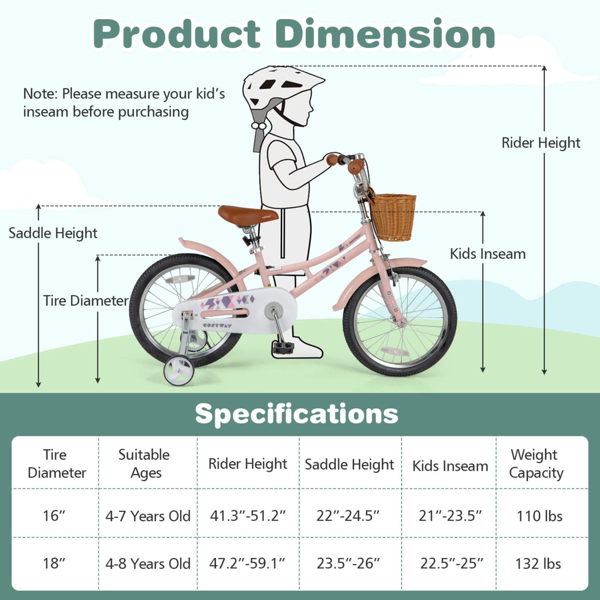 18 Inch Kids Bike Retro Bicycle with Adjustable Height and Basket for Ages 4-8 Years Old-18 inches view 4