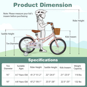 18 Inch Kids Bike Retro Bicycle with Adjustable Height and Basket for Ages 4-8 Years Old-18 inches view 4