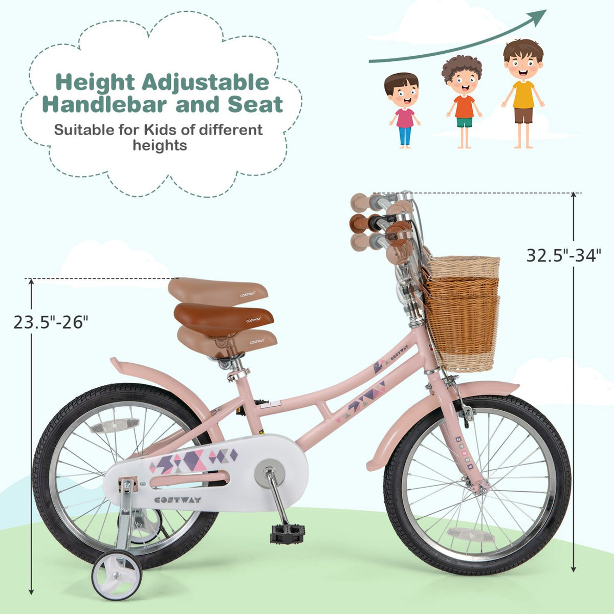 18 Inch Kids Bike Retro Bicycle with Adjustable Height and Basket for Ages 4-8 Years Old-18 inches view 5